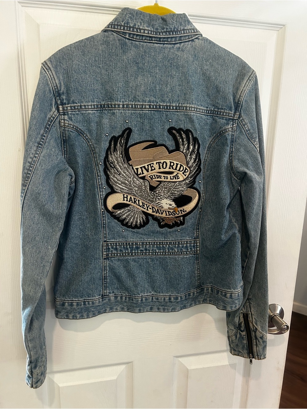 Vintage Harley Davidson Women’s Denim embroidered eagle Jacket Size S - Picture 6 of 10